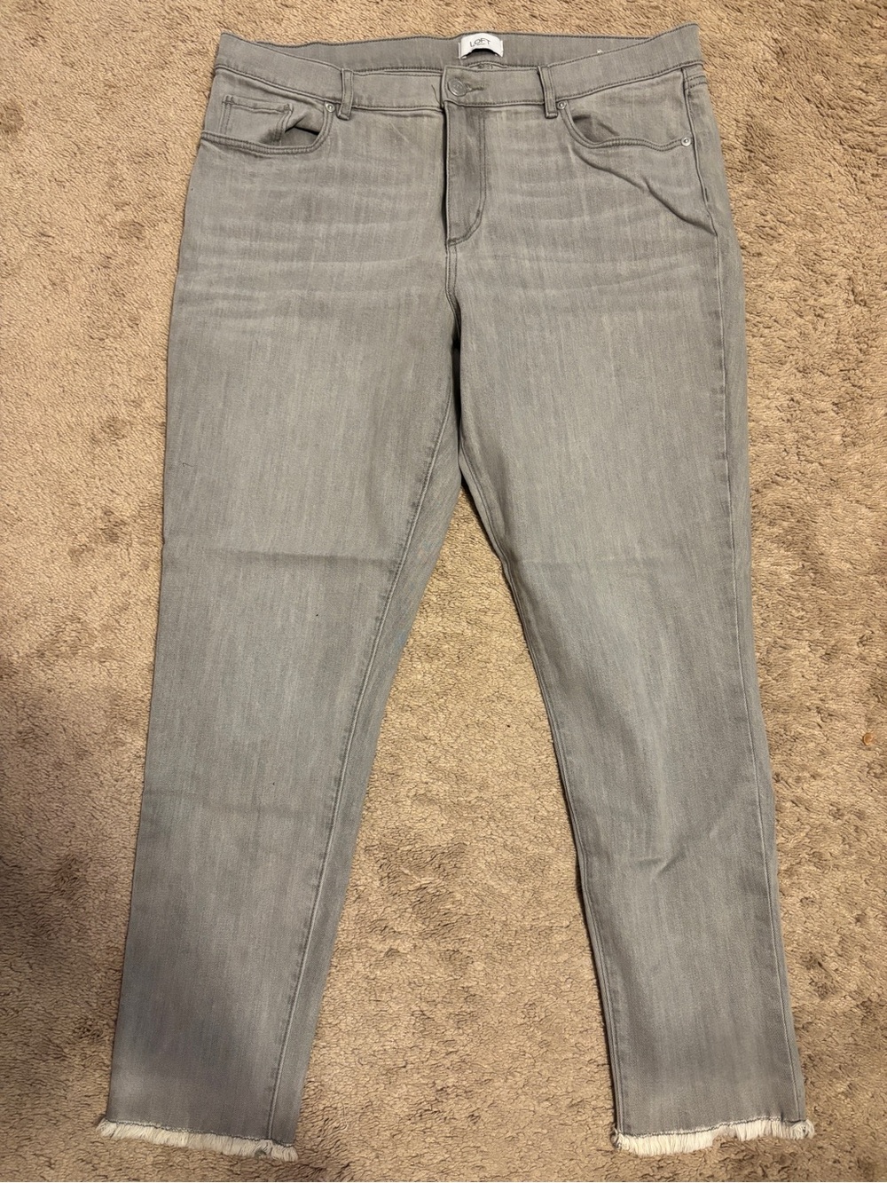 LOFT Light Gray Skinny Jeans with Frayed Hem